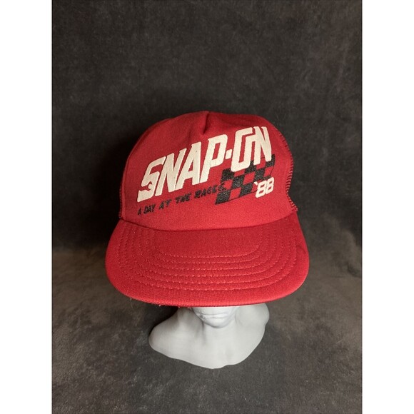 Vintage 80s 1988 Snap On Tools Hat Snap Back Red Trucker Cap Adjustable Flimsy - Picture 1 of 7